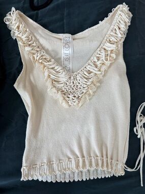 Cream Crochet V-Neck Tank Top